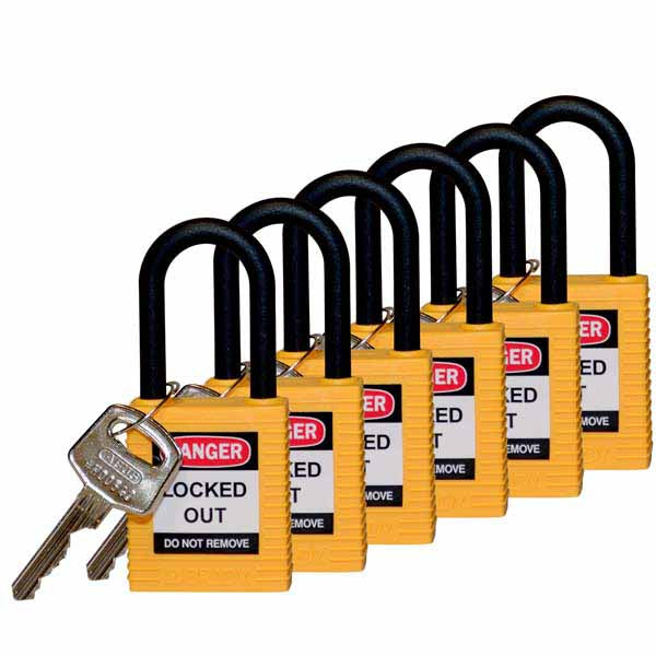 Brady 813596 Safety Padlock Nylon Encased 38mm Yellow 6 Pack