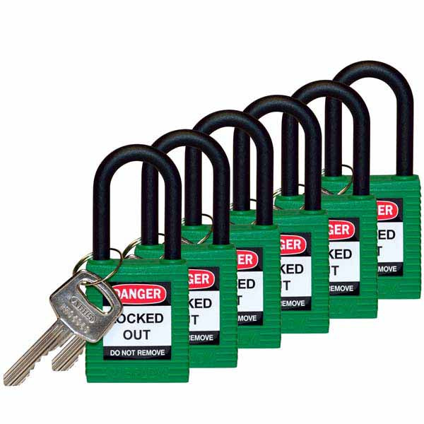 Brady 813597 Safety Padlock Nylon Encased 38mm Green 6 Pack