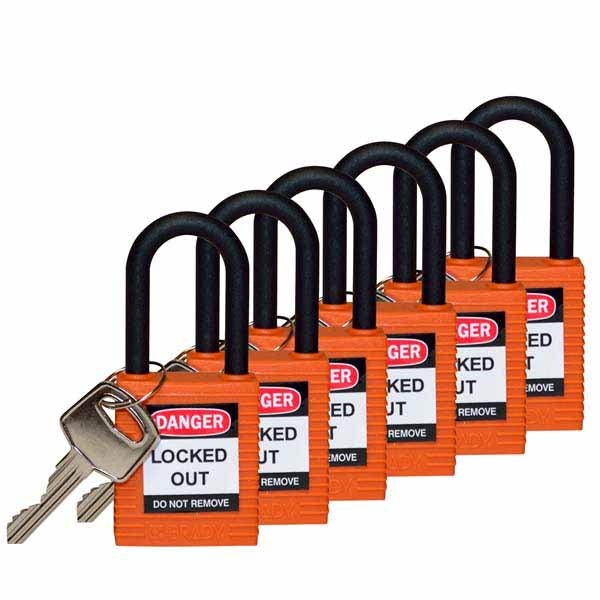 Brady 813598 Safety Padlock Nylon Encased 38mm Orange 6 Pack