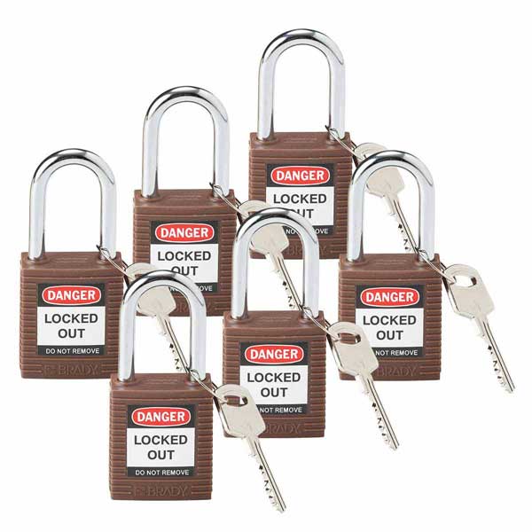 Brady 813636 Safety Padlock Steel 38mm Shackle Brown 6 Pack