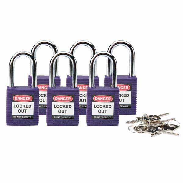 Brady 813637 Safety Padlock Steel 38mm Shackle Purple 6 Pack