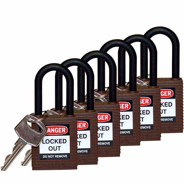 Brady 813639 Safety Padlock Nylon 38mm Brown 6 Pack