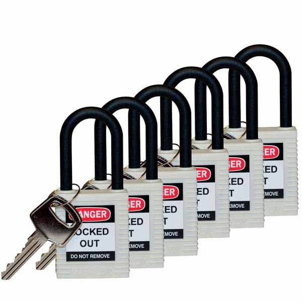 Brady 813641 Safety Padlock Nylon 38mm White 6 Pack