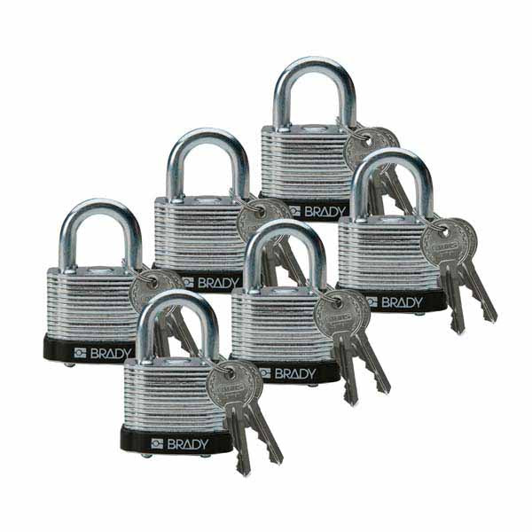 Brady 814087 Steel Padlock 20mm Black 6 Pack