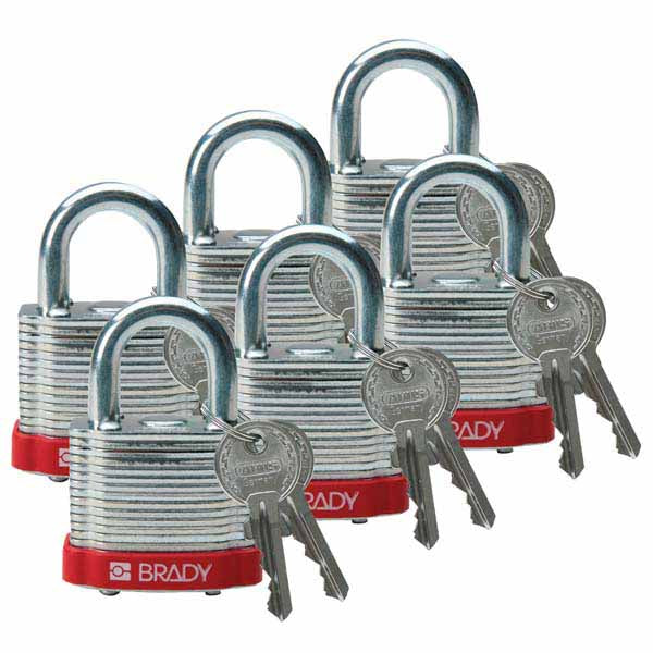 Brady 814088 Steel Padlock 20mm Red 6 Pack