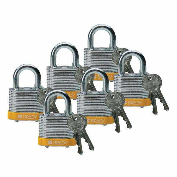 Brady 814089 Steel Padlock 20mm Yellow 6 Pack