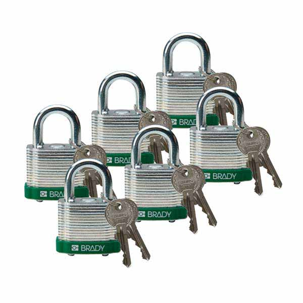 Brady 814090 Steel Padlock 20mm Green 6 Pack