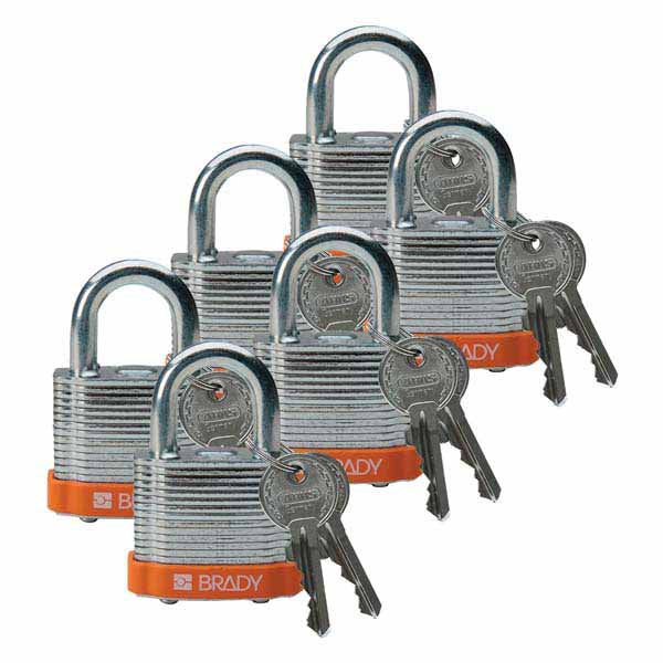 Brady 814091 Steel Padlock 20mm Orange 6 Pack