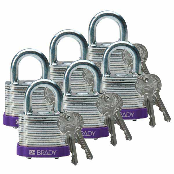 Brady 814093 Steel Padlock 20mm Purple 6 Pack