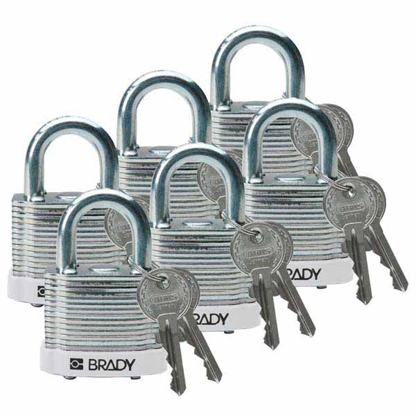 Brady 814094 Steel Padlock 20mm White 6 Pack