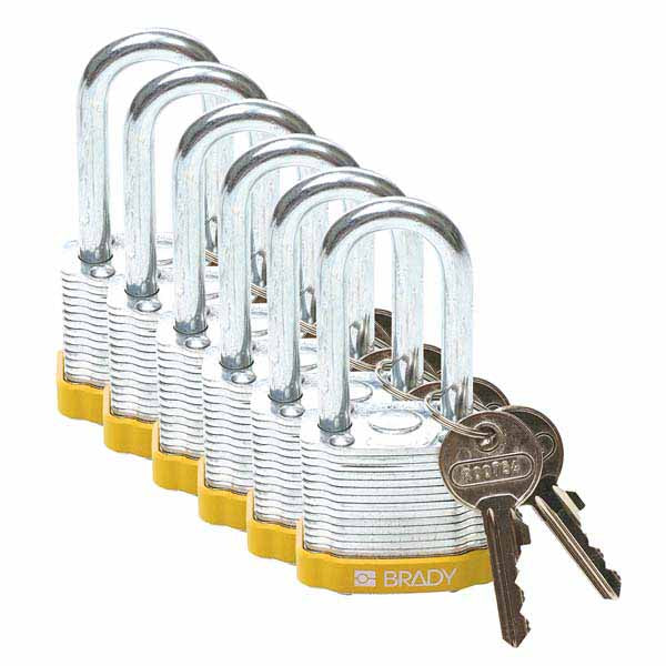 Brady 814098 Steel Padlock 38mm Yellow 6 Pack