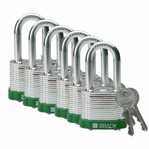 Brady 814099 Steel Padlock 38mm Green 6 Pack