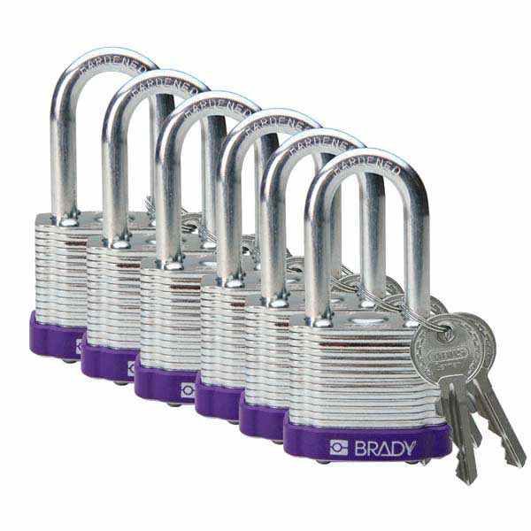 Brady 814102 Steel Padlock 38mm Purple 6 Pack