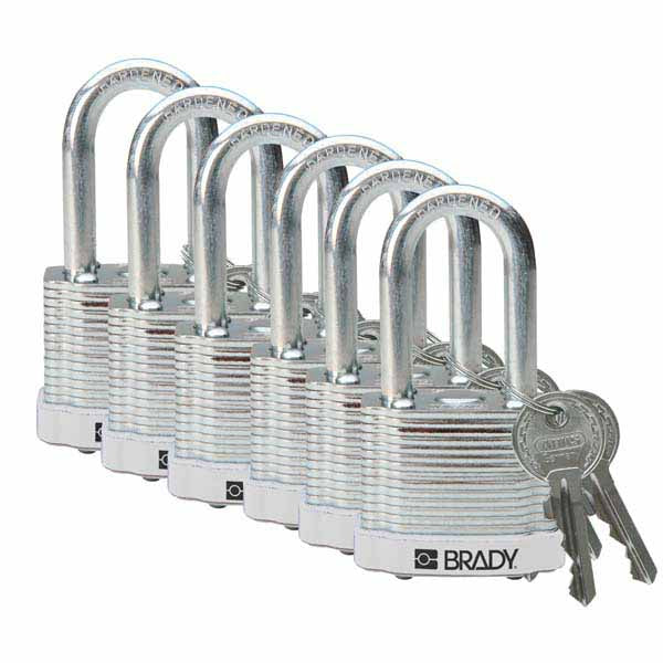 Brady 814103 Steel Padlock 38mm White 6 Pack