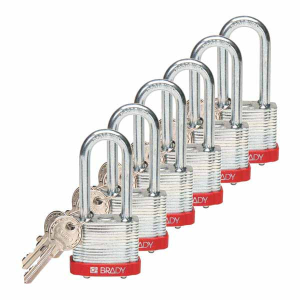 Brady 814106 Steel Padlock 51mm Red 6 Pack