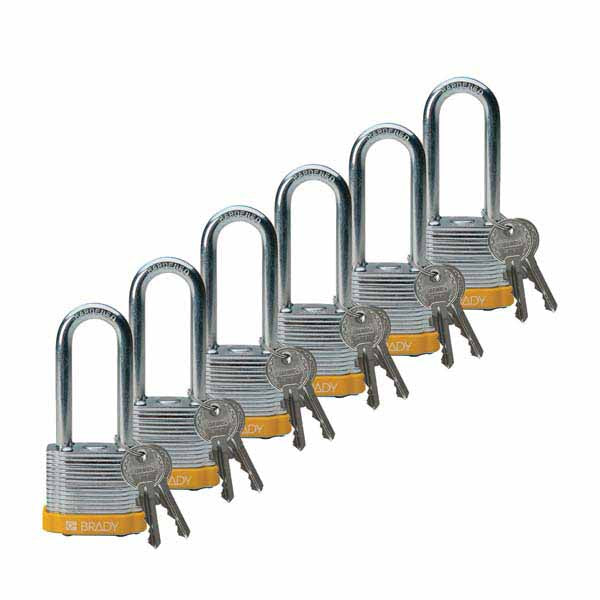 Brady 814107 Steel Padlock 51mm Yellow 6 Pack