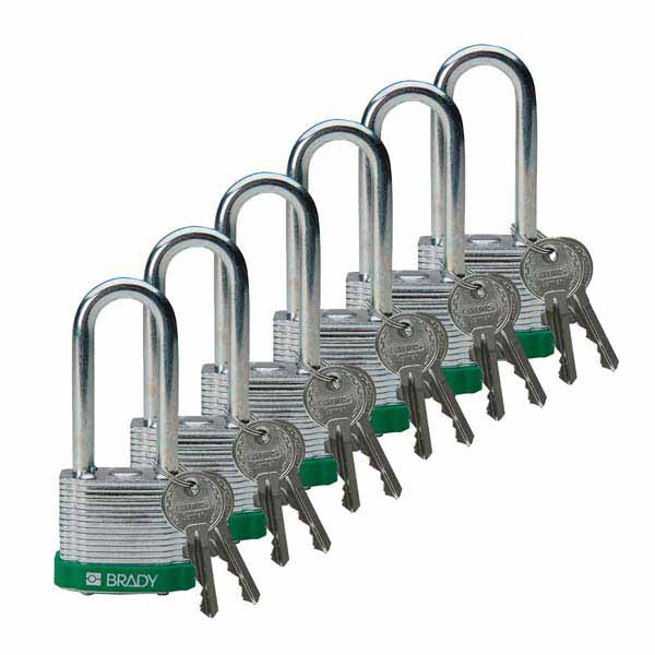 Brady 814108 Steel Padlock 51mm Green 6 Pack