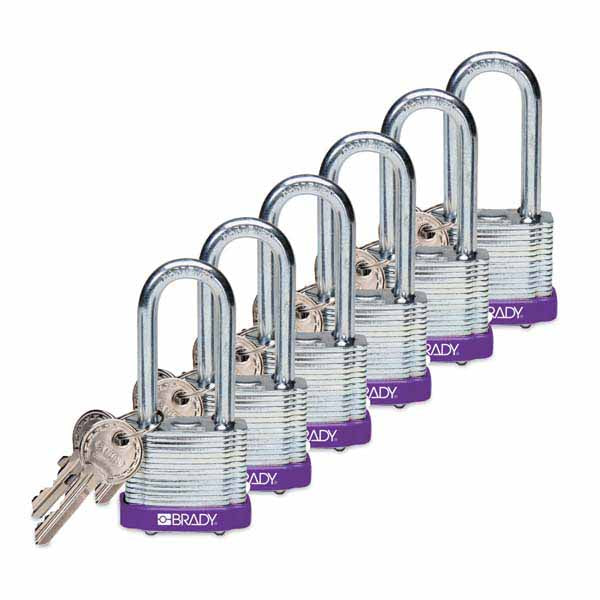 Brady 814111 Steel Padlock 51mm Purple 6 Pack