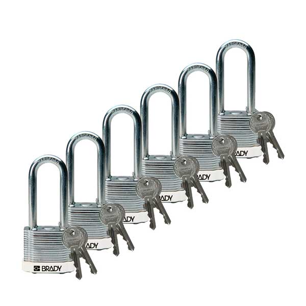 Brady 814112 Steel Padlock 51mm White 6 Pack