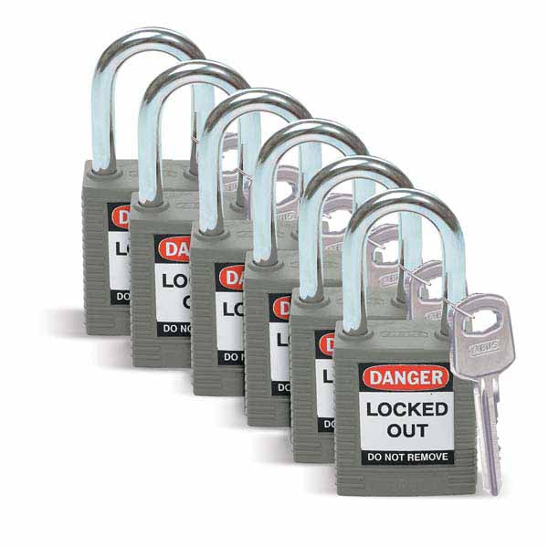 Brady 814113 Safety Padlock Steel 38mm Shackle Grey 6 Pack