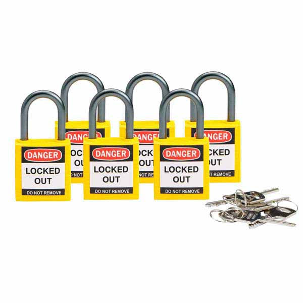 Brady 814117 Compact Safety Padlock 25mm Yellow 6 Pack