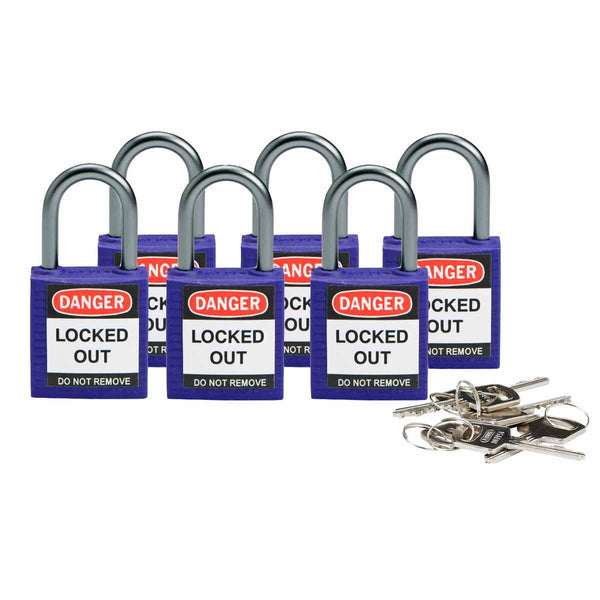 Brady 814121 Compact Safety Padlock 25mm Purple 6 Pack