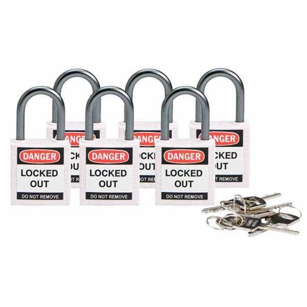 Brady 814122 Compact Safety Padlock 25mm White 6 Pack