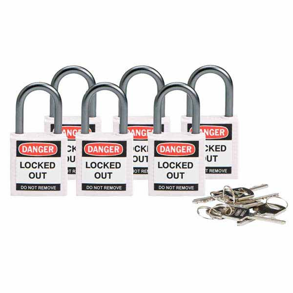 Brady 814122 Compact Safety Padlock 25mm White 6 Pack