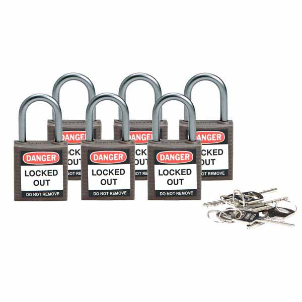 Brady 814123 Compact Safety Padlock 25mm Grey 6 Pack