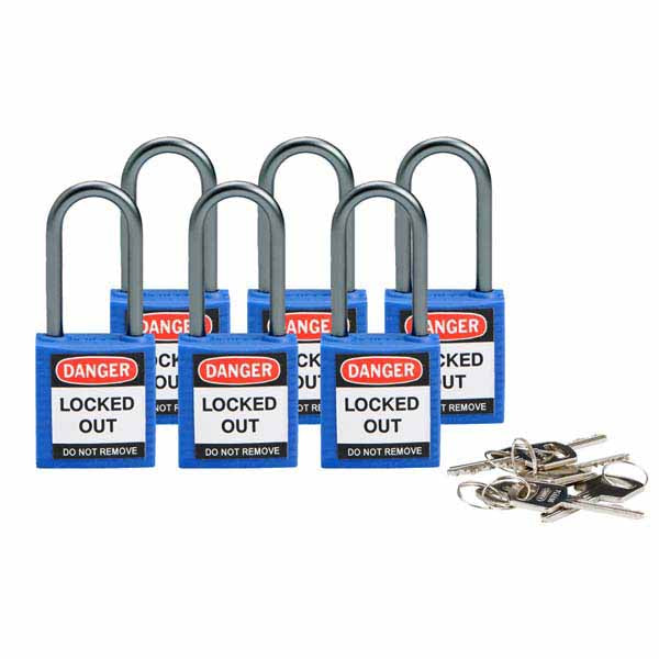 Brady 814124 Compact Safety Padlock 38mm Blue 6 Pack