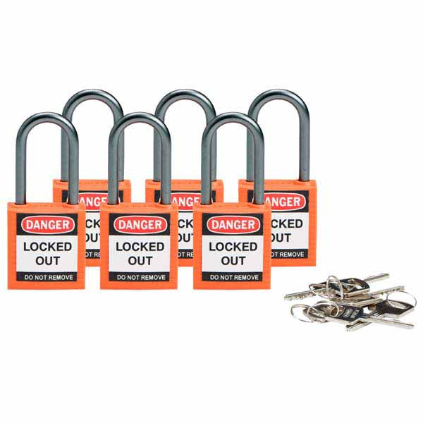 Brady 814129 Compact Safety Padlock 38mm Orange 6 Pack