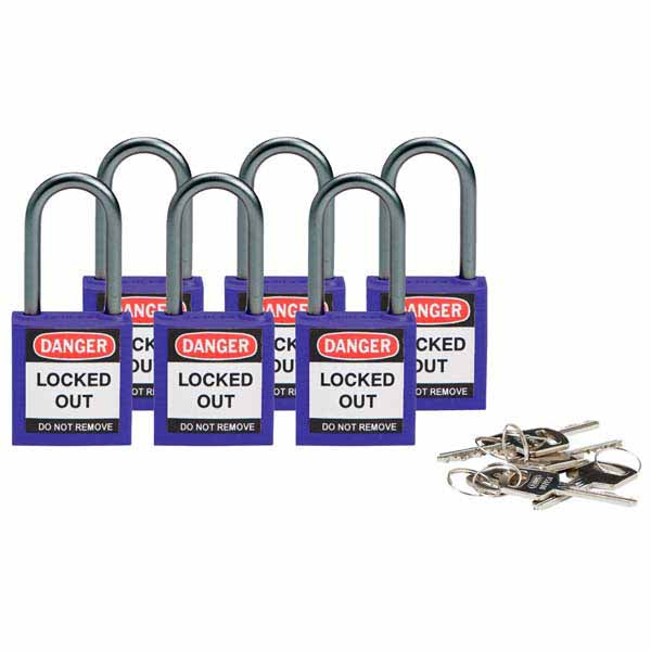 Brady 814131 Compact Safety Padlock 38mm Purple 6 Pack