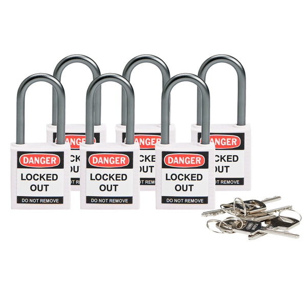 Brady 814132 Compact Safety Padlock 38mm White 6 Pack