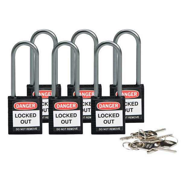 Brady 814135 Compact Safety Padlock 50mm Black 6 Pack