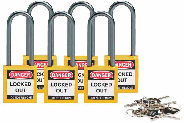 Brady 814137 Compact Safety Padlock 50mm Yellow 6 Pack