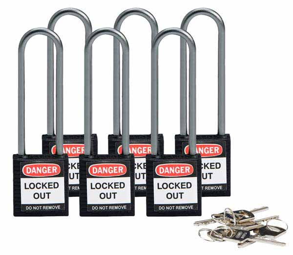 Brady 814145 Compact Safety Padlock 75mm Black 6 Pack