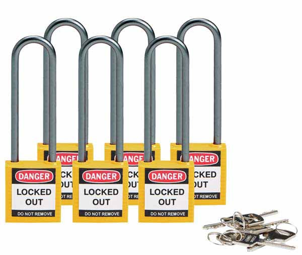 Brady 814147 Compact Safety Padlock 75mm Yellow 6 Pack