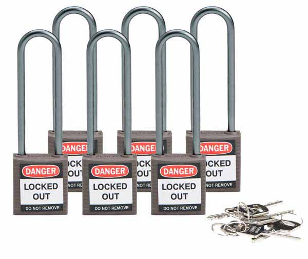 Brady 814153 Compact Safety Padlock 75mm Grey 6 Pack