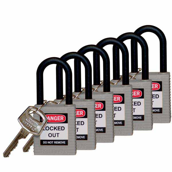 Brady 814154 Safety Padlock Nylon 38mm Grey 6 Pack