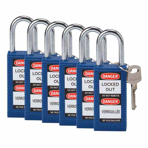 Brady 834462 Safety Padlock Long Body 38mm Nylon Encased Blue 6 Pack