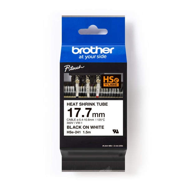 Brother HSE241 Heat Shrink Tubing - 17.7mm Black on White - Labelzone
