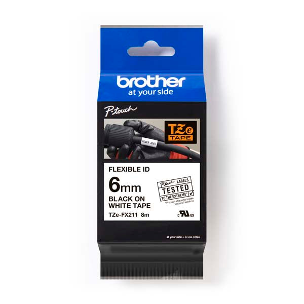 Brother TZ-FX211 - 6mm Black on White Flexi Tape - Labelzone