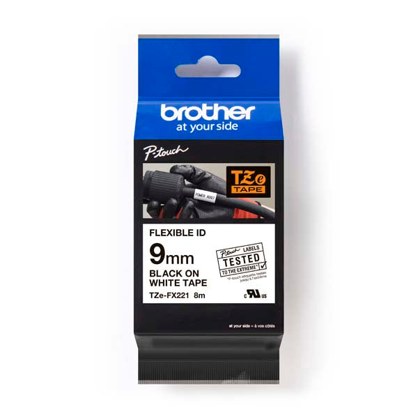 Brother TZ-FX221 - 9mm Black on White Flexi Tape - Labelzone