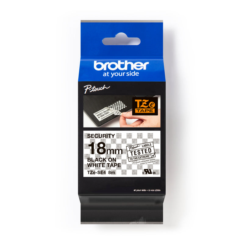 Brother TZE-SE4 - 18mm Black on White Security Tape - Labelzone