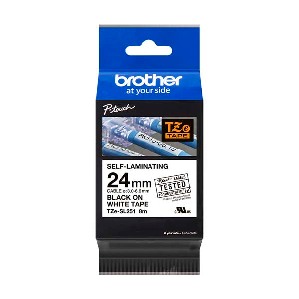 Brother TZe-SL251 - 24mm Black on White Self Laminated Tape