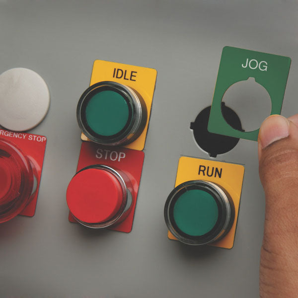 B30EP-169-593-YL - Yellow Brady BBP33 Raised Profile Labels - Engraved Plate Substitutes - Push Button Style - Labelzone