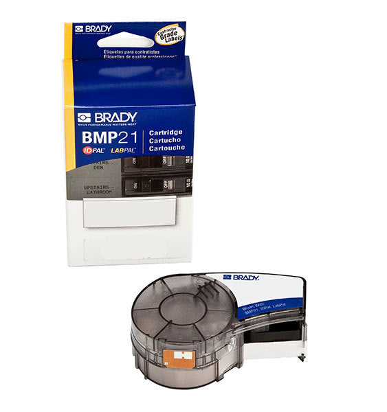 M21-500-595-BL Brady BMP21 White on Blue Vinyl Label Tape - Labelzone