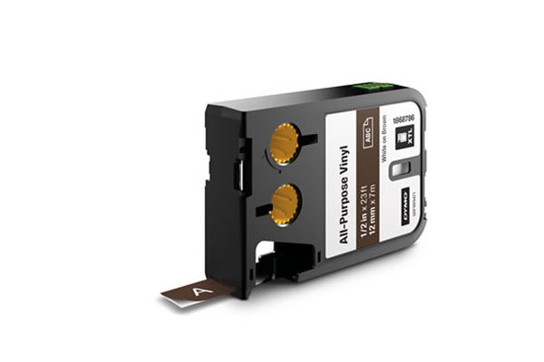 Dymo XTL 1868786 - 12mm All-Purpose Vinyl White on Brown - Labelzone