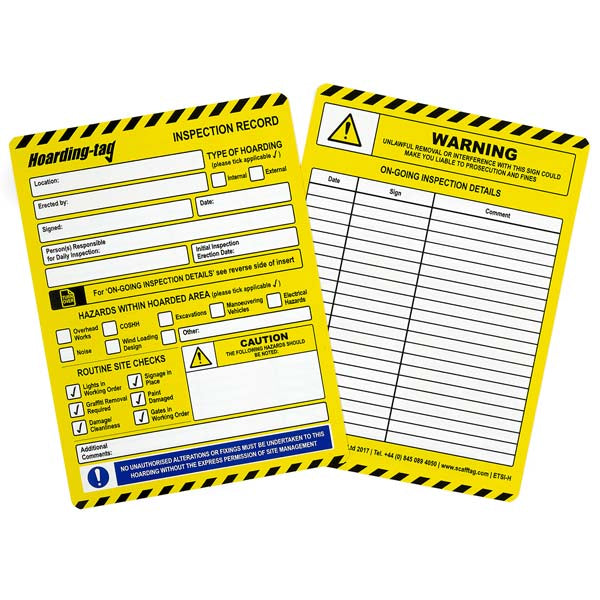 Brady Scafftag Hoarding-tag Inserts Inspection Record 144mm x 193mm 50 Pack