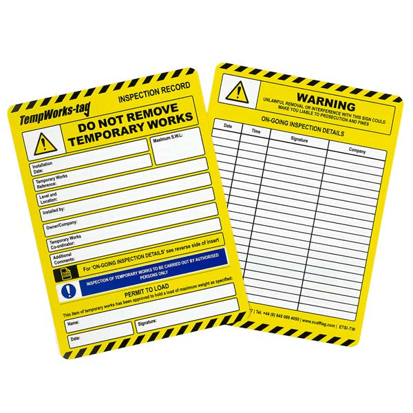 Brady Scafftag Tempworks-tag Inserts Inspection Record 144mm x 193mm 50 Pack